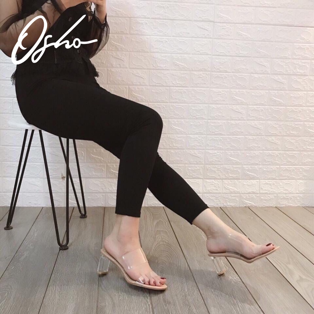 Sandal Cao Gót Nữ Thời Trang OSHO Thiết Kế Độc Đáo, Mũi Vuông Gót Vuông, Chất Da PU Mền Cao Cấp 3265-1
