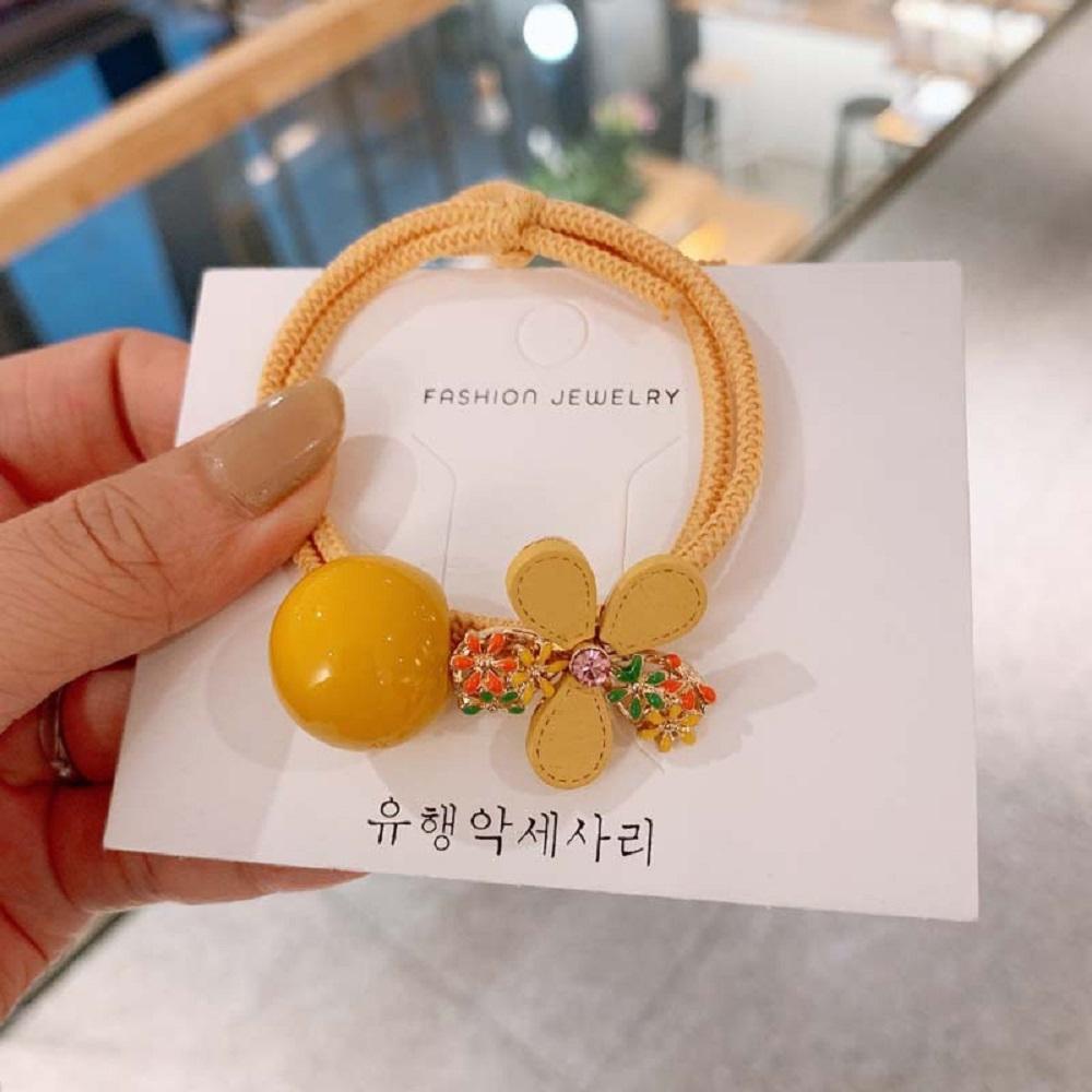 Dây Cột Tóc Cao Su Co Giãn Đính Hạt Hình Hoa Dễ Thương Thời Trang Cho Nữ