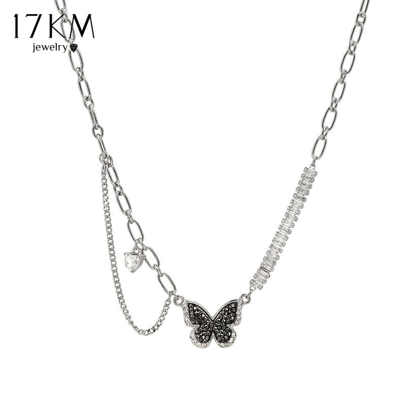 Vòng cổ 17KM mặt bướm đen phối đá Zircon thời trang dành cho nữ