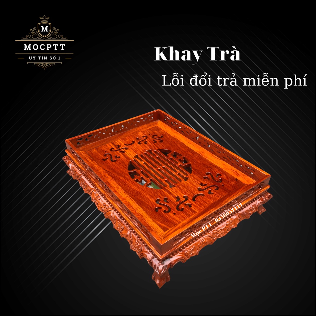 Khay Trà Chân Quỳ gỗ Hương Đá kích thước 37 x 27 x 11 cm đồ dùng uống trà , trang trí phòng khách