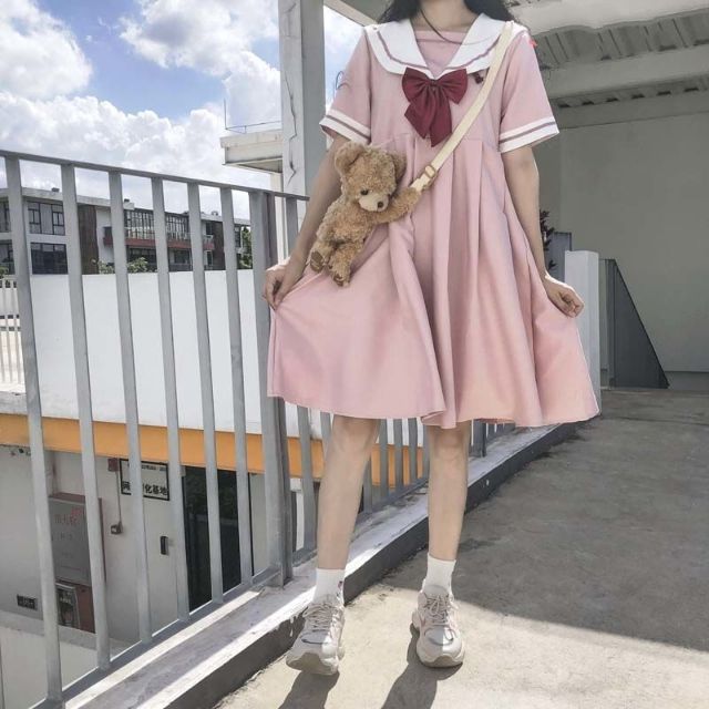 Đầm dáng suông nữ sinh thắt nơ Lolia ngọt ngào 🌸