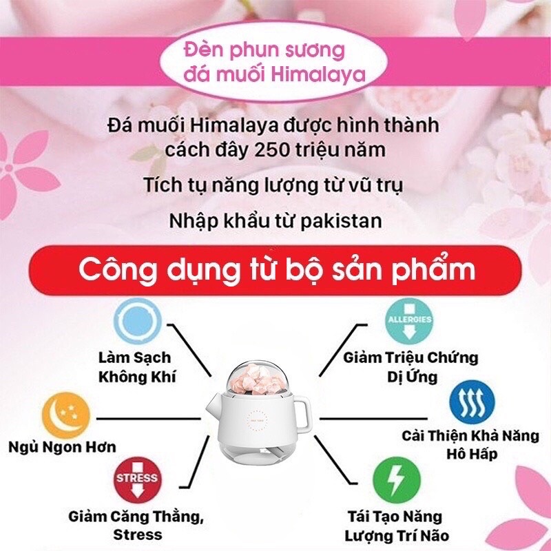 Máy xông tinh dầu, phun sương tạo độ ẩm đá muối Himalaya