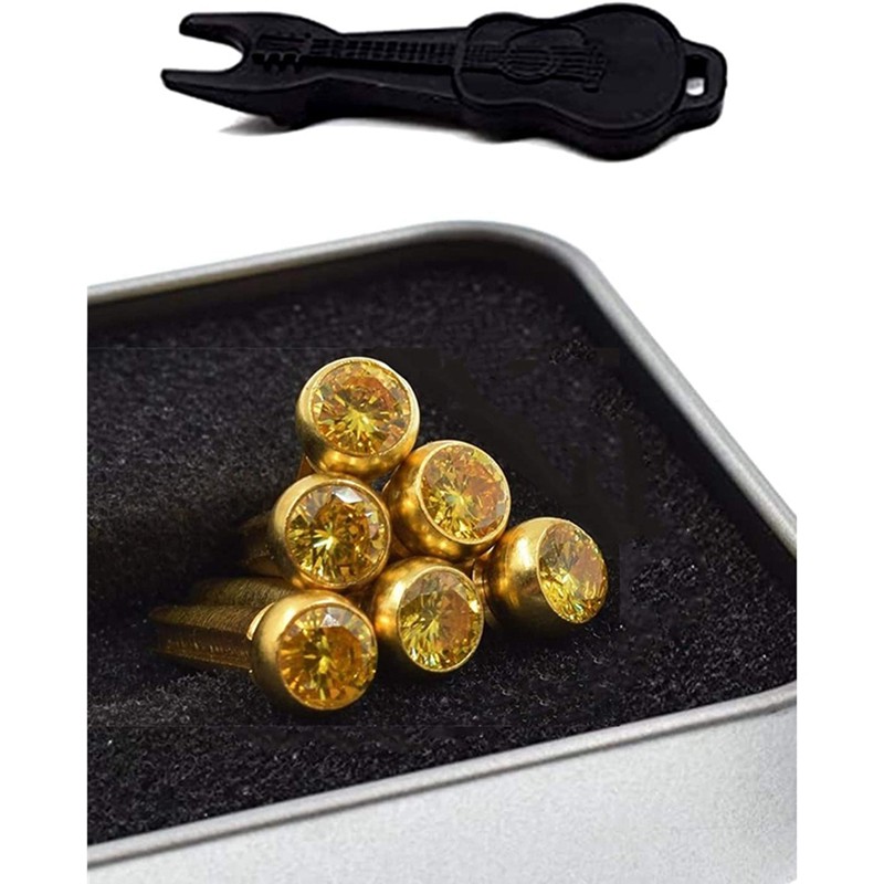 6Pcs Acoustic Guitar Bridge Pins Round Head Brass Copper for Guitar with Guitar Bridge Pin Puller (Crystal Golden)