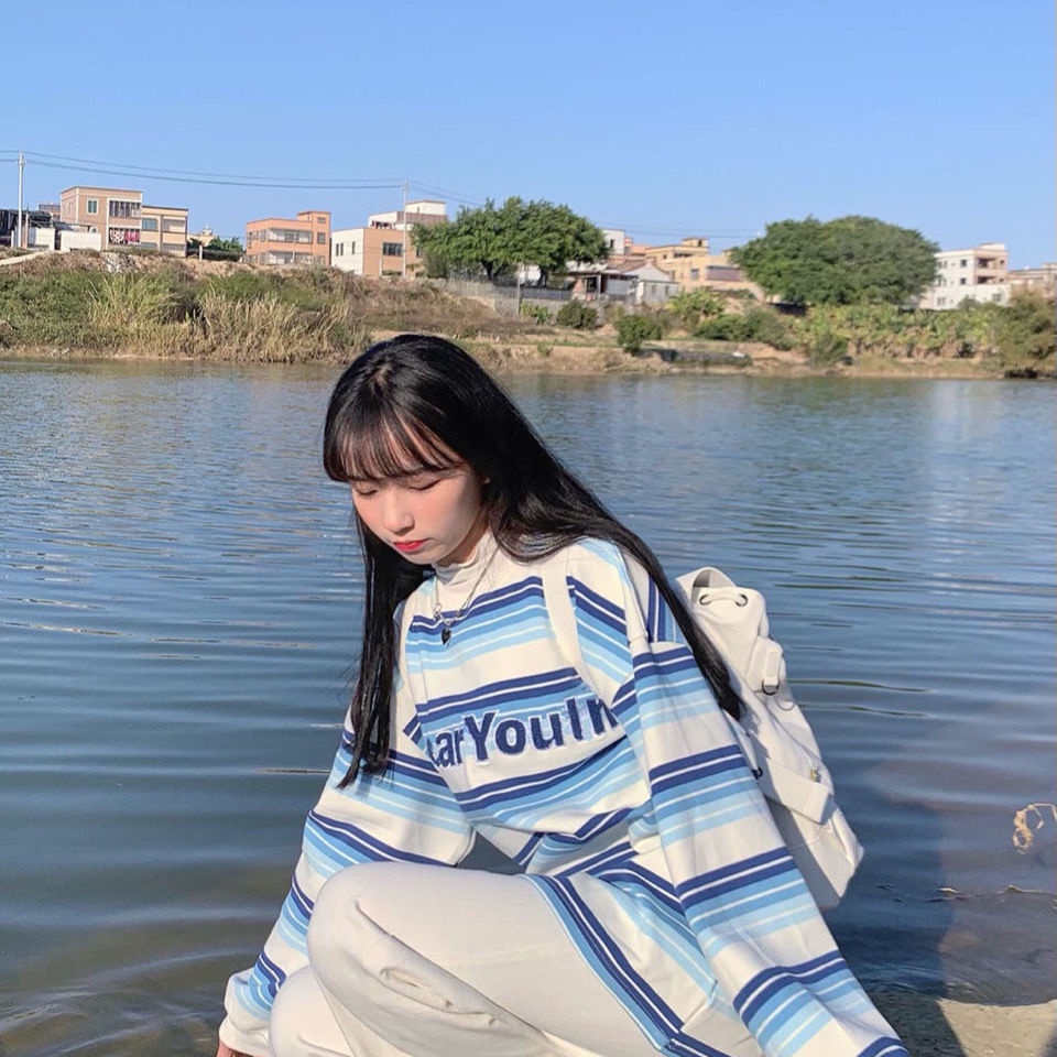 COZOK Áo sweater tay dài dáng rộng phong cách thời trang hàn quốc