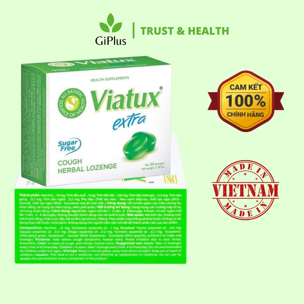 Kẹo Ngậm Thảo Mộc Không Đường Hỗ Trợ Giảm Ho, Khan Tiếng, Giữ Ấm Phế Quản Viatux Vietnat