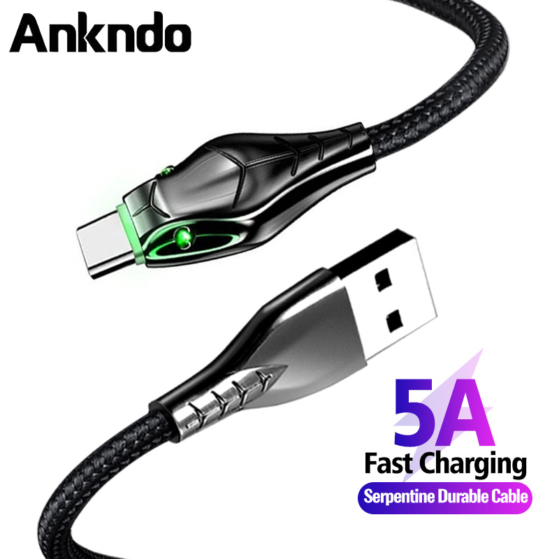 Dây cáp sạc nhanh ANKNDO Type C 5A thiết kế đầu kiểu con rắn phát sáng thích hợp cho Android