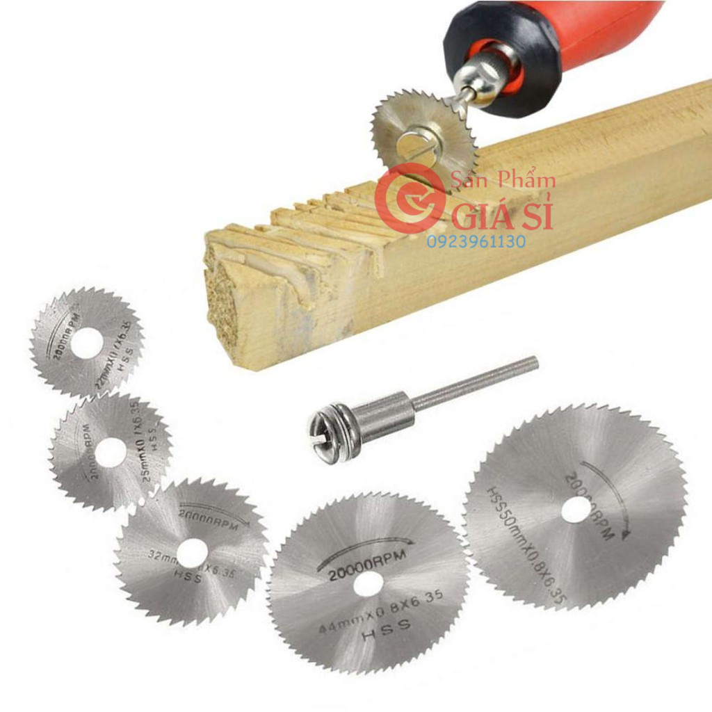 lưỡi cắt gỗ mini cho máy khoan - đĩa cắt gỗ mini (6 đĩa cắt + 2 trục) ❤️freeship❤️