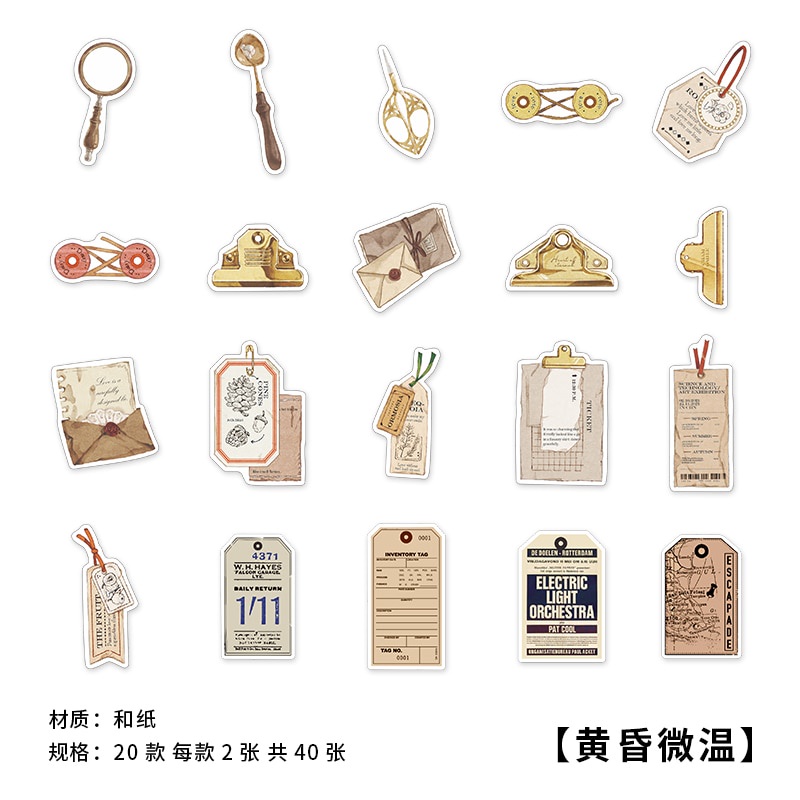 Bộ 40 miếng dán hình bướm hoa trang trí sổ album/tạp chí/văn phòng phẩm phong cách vintage DIY