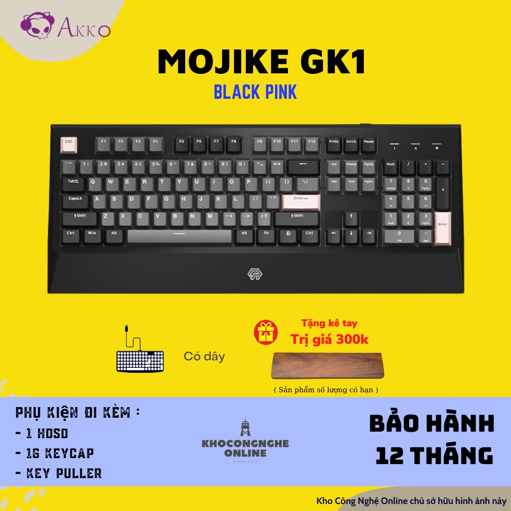 Bàn phím cơ Mojike GK1 Black Red | Black Pink (AKKO sw v2 / LED trắng)