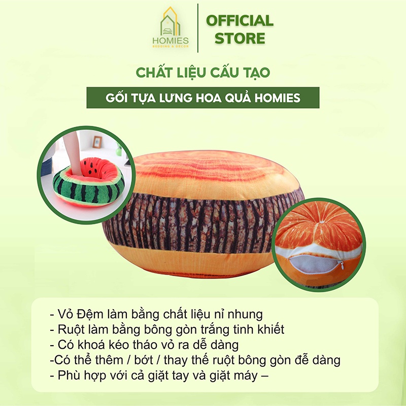 Gối tựa lưng hoa quả HOMIES vải nhung mềm mịn 40cm x 40cm