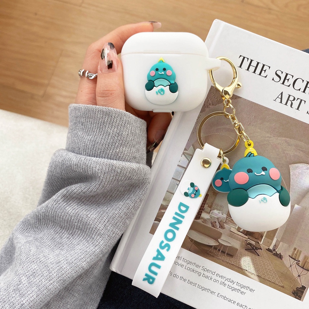 Vỏ Bảo Vệ Hộp Sạc Tai Nghe Airpods 3 Pro 2 3 Họa Tiết Hoạt Hình Khủng Long Trắng Dễ Thương Ốp