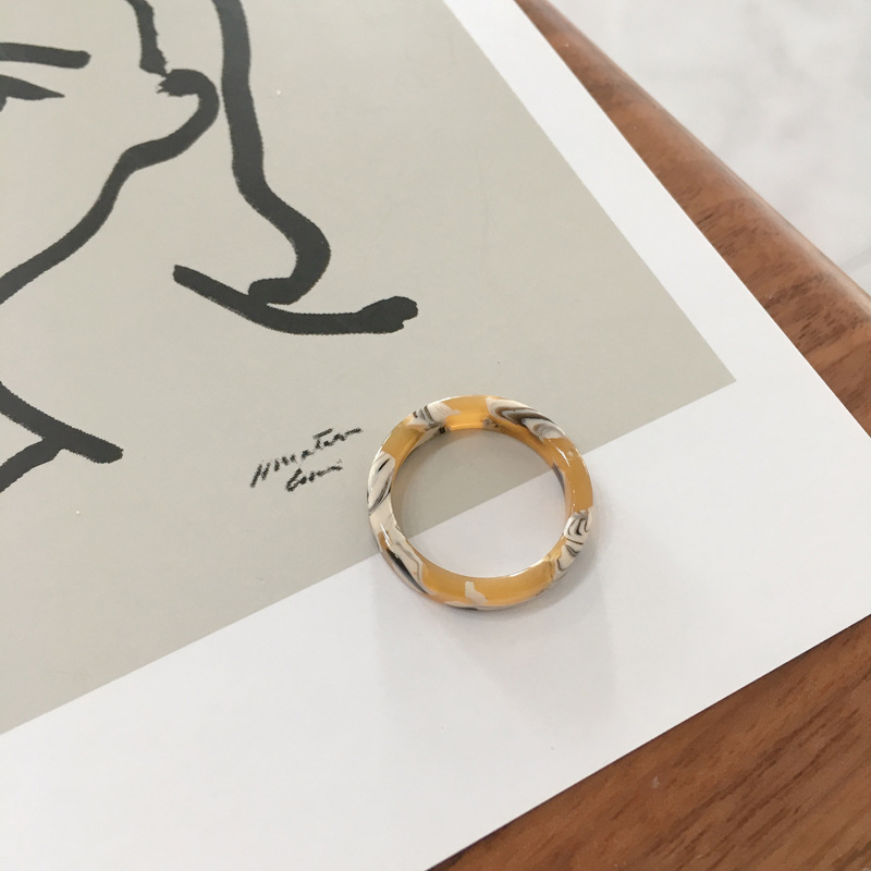 Korean Amber Cold Minimalist Ring Acetate Men and Women Retro Mixed Color Acetate Ring Unisex ACC