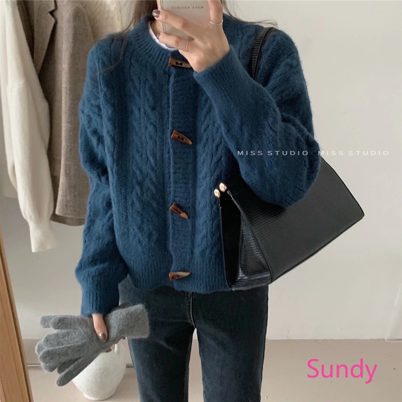 Áo Khoác Sweater Dệt Kim Dáng Rộng Kiểu Vintage Hàn Quốc Thời Trang Mùa Thu Cho Nữ