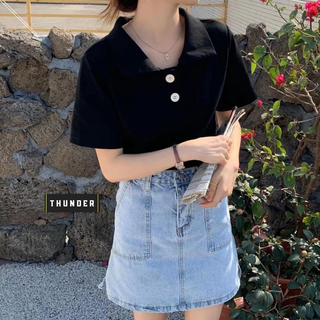 Áo thun POLO BASIC THUNDER Unisex phông trơn nam nữ tay lỡ mùa hè oversize form rộng thời trang phong cách Hàn Quốc