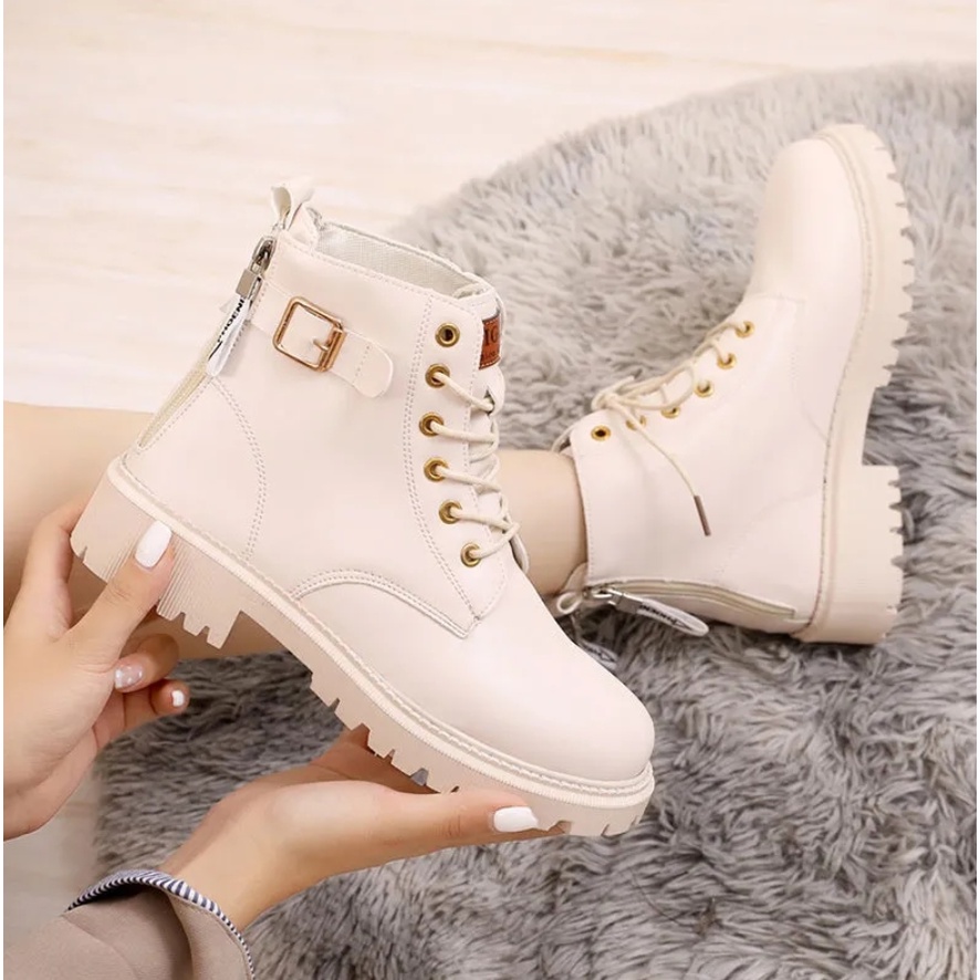 Boot Nữ Giày Bốt Nữ Gót Thấp 3CM Cổ Ngắn Phong Cách Hàn Quốc