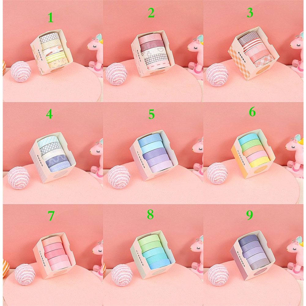 Set 5 Cuộn Băng Dính Nhiều Màu Sắc Dùng Để Trang Trí Sổ Tay / Nhật Ký Diy