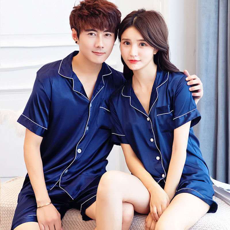 Plus Bộ Đồ Ngủ Tay Ngắn Vải Lụa Lạnh Mỏng Kiểu Hàn Quốc Thời Trang Mùa Hè Cho Các Cặp Đôi