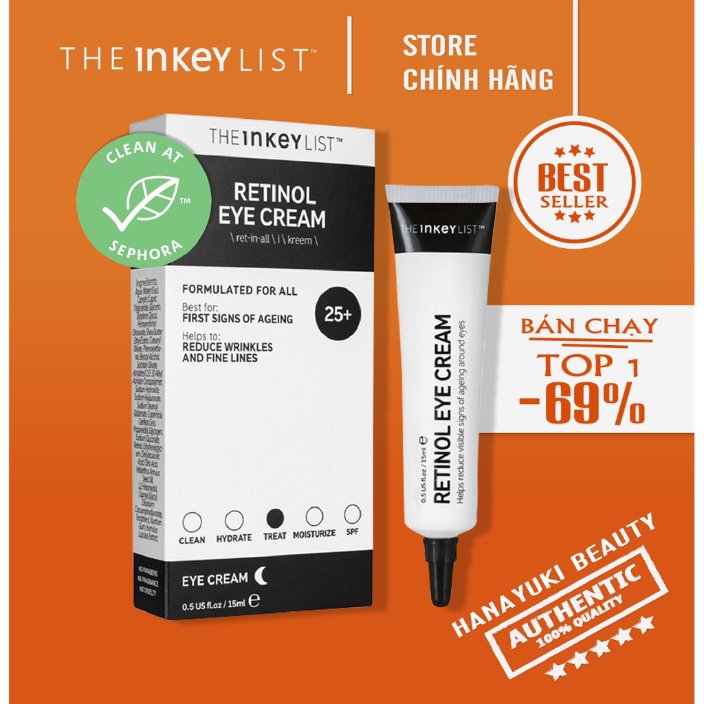 [Bill Sephora] Kem Mắt Chống Lão Hóa The INKEY List Retinol Eye Cream 15ml Chính Hãng - Hanayuki Asia