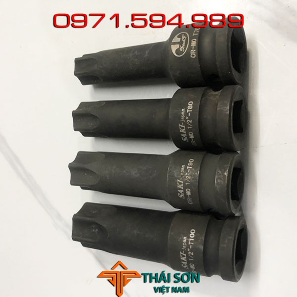 Đầu típ khẩu 1/2 inch hoa khế 6 cạnh ngoài . thương hiệu SAKI - Nhật Bản, dài 78mm, chất liệu carbon CRMO