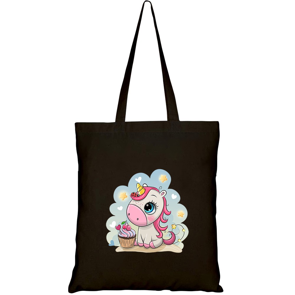 Túi vải tote canvas HTFashion in hình cute cartoon unicorn cupcake on HT378