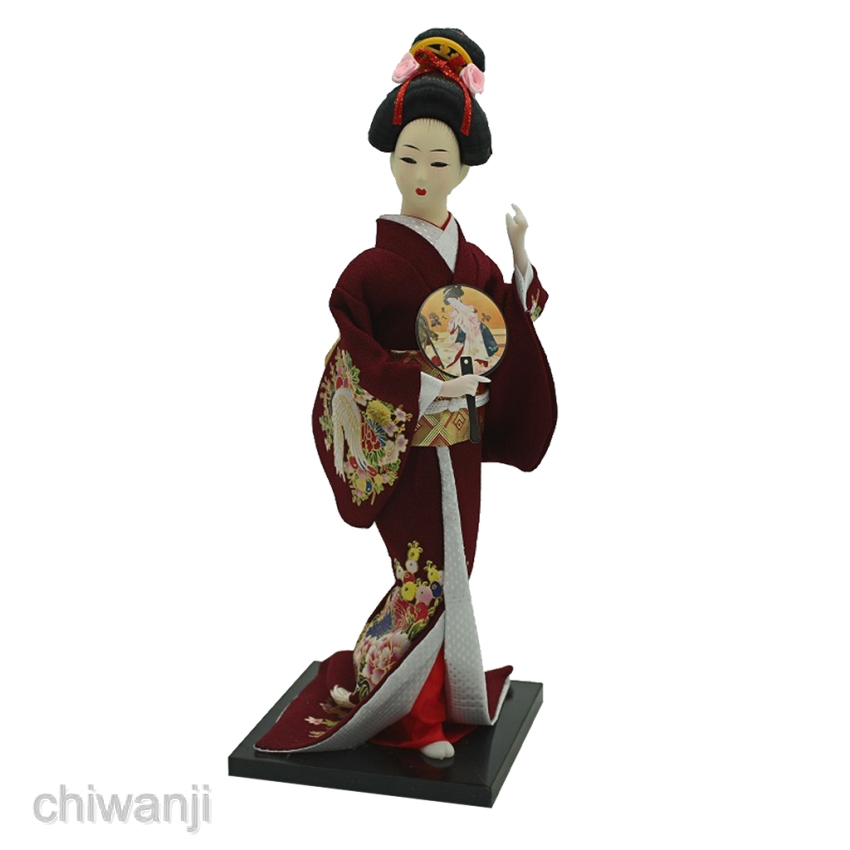 Búp bê Nhật Bản Geisha mặc Kimono màu đỏ rượu 1/6 độc đáo