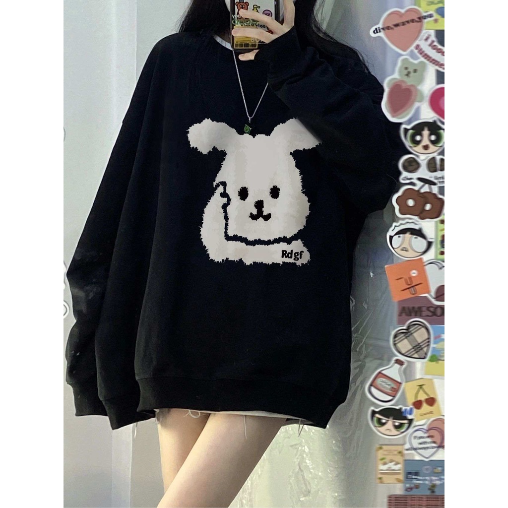 Áo nỉ XIAOZHAINV dáng rộng phong cách retro Mỹ