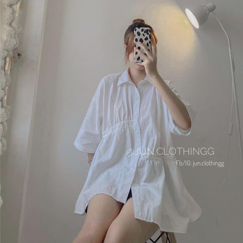 Aó sơ mi cộc tay, lệch tà chất thô mát