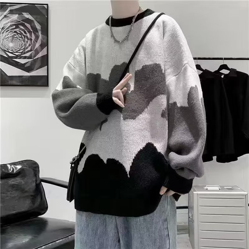 Áo Khoác Sweater Dệt Kim Cổ Tròn Dáng Rộng Màu Nhuộm Gradient Thời Trang Thu Đông Cho Nam Giới (M-2XL)