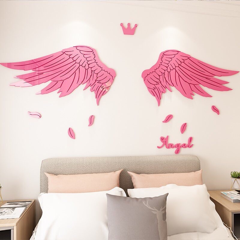 Tranh dán tường mica dán nổi cánh tiên gold angel trang trí phòng tập gym, yoga, quán cafe