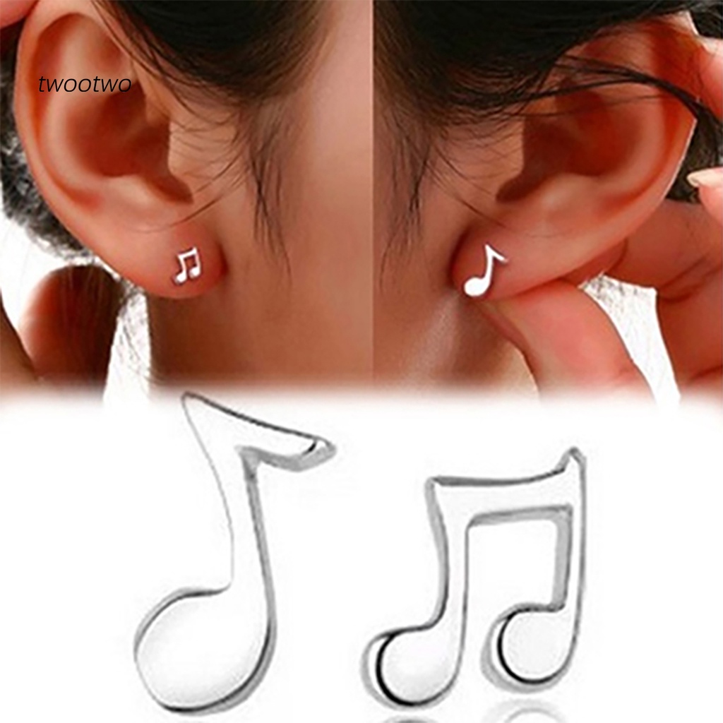 1 cặp bông tai mini mạ bạc hình nốt nhạc