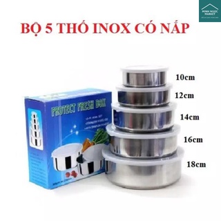 Bộ 5 hộp đựng thực phẩm INOX kèm nắp nhựa, an toàn sức khỏe