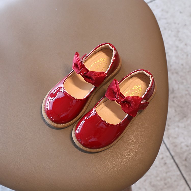 Giày Búp Bê Da Bóng Đế Mềm Chống Trượt Đính Nơ Xinh Xắn Cho Bé Gái 1-18 Tuổi