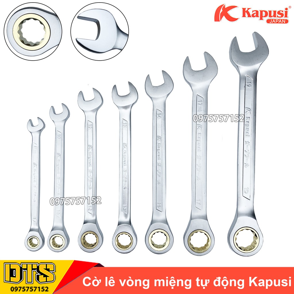 Bộ cờ lê tự động Kapusi Japan 8-19mm, thép CR-V chịu lực cao 50BV30, bánh cóc 72 răng - Cờ lê vòng miệng tự động 360 độ