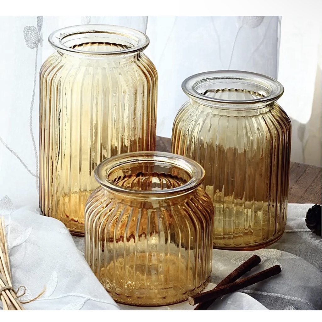 Bình hoa thuỷ tinh vân sọc/ trơn màu hổ phách phong cách cổ điển sang trọng các cỡ 18cm và 24cm
