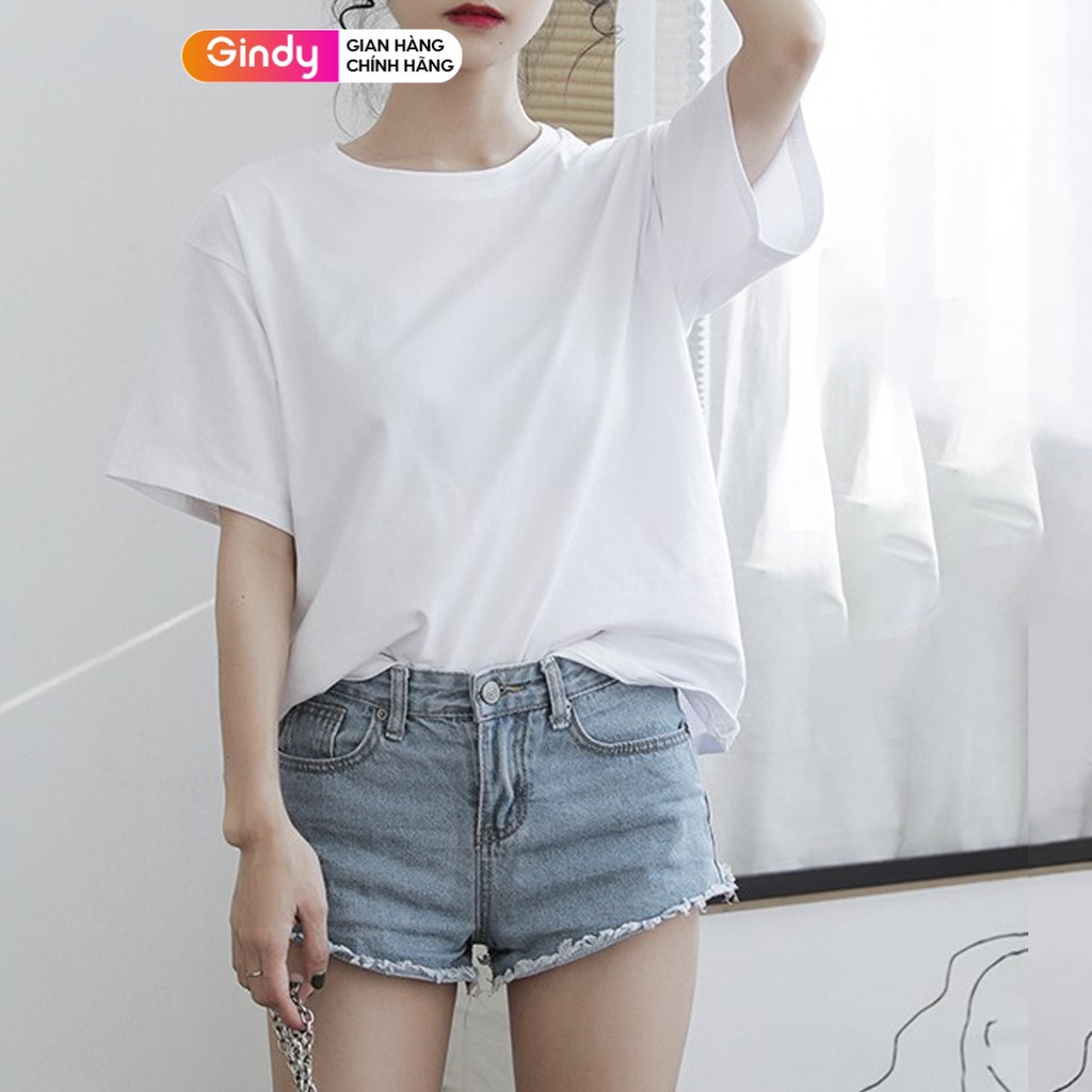 Áo phông thun lạnh GINDY nữ dáng basic unisex tay lỡ cổ tròn chất vải co giãn 4 chiều phong cách Hàn Quốc A048