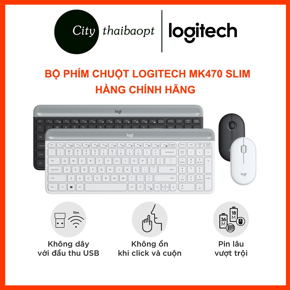Bộ phím chuột không dây logitech MK470 Slim - Hàng Chính Hãng