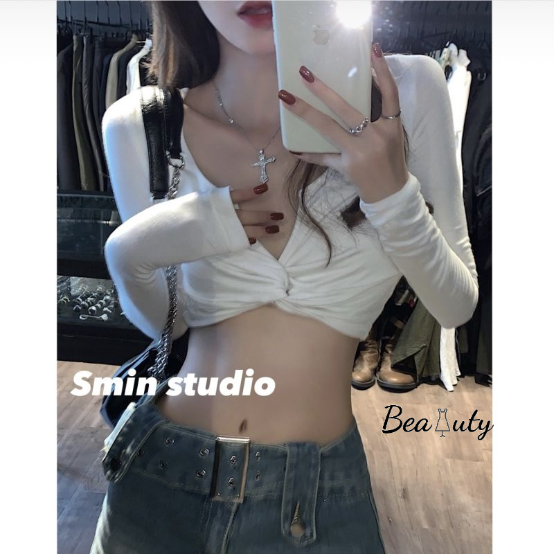 [MURIOKI] Áo Thun Tay Dài Thiết Kế Thắt Nút Độc Đáo Thời Trang Mùa Thu 2022 Cho Nữ