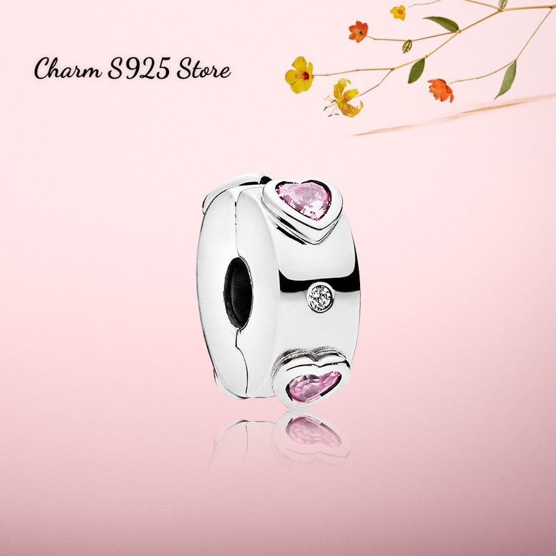 charm pan khoá chặn đá tim hồng bạc s925 cao cấp