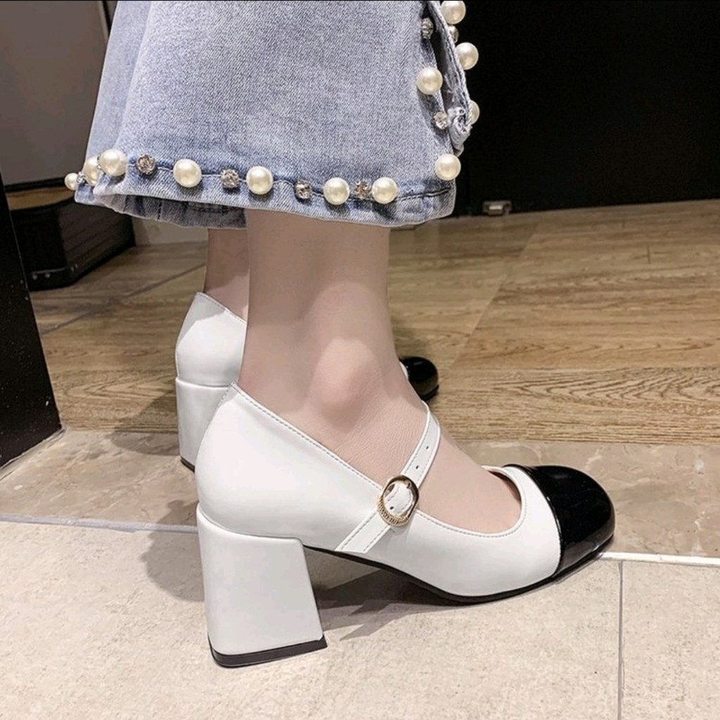 Giày búp bê nữ ulzzang đế 5 phân quai ngang khóa cài siêu xinh mã BB04