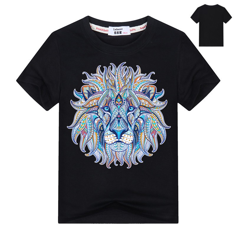 Thời trang bé trai áo thun 3d vui nhộn In tóc đầy màu sắc Lion King mùa hè mát mẻ t