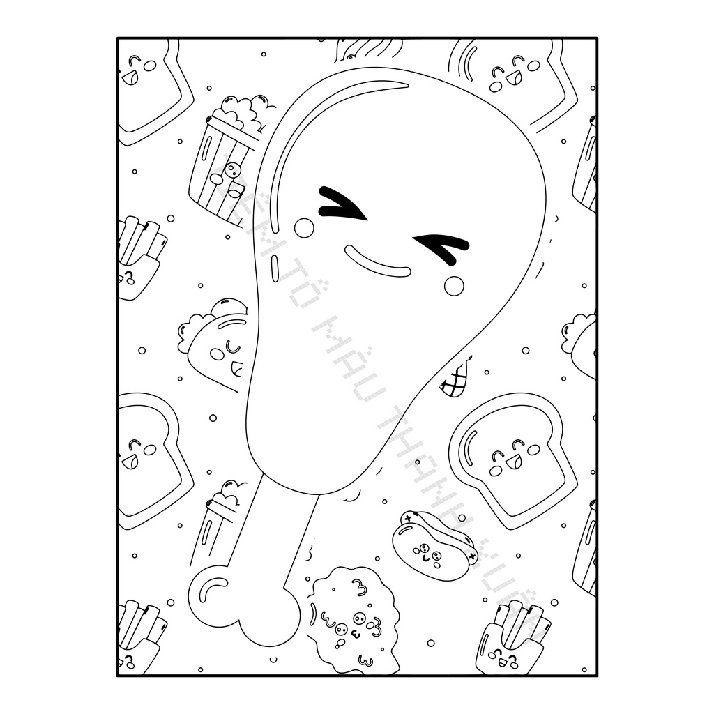 Set 30 Tờ Tranh Tô Màu Hình Thức Ăn Cute Cho Bé Tô Màu Sáp, Màu Chì - Tiệm Tô Màu Thanh Xuân