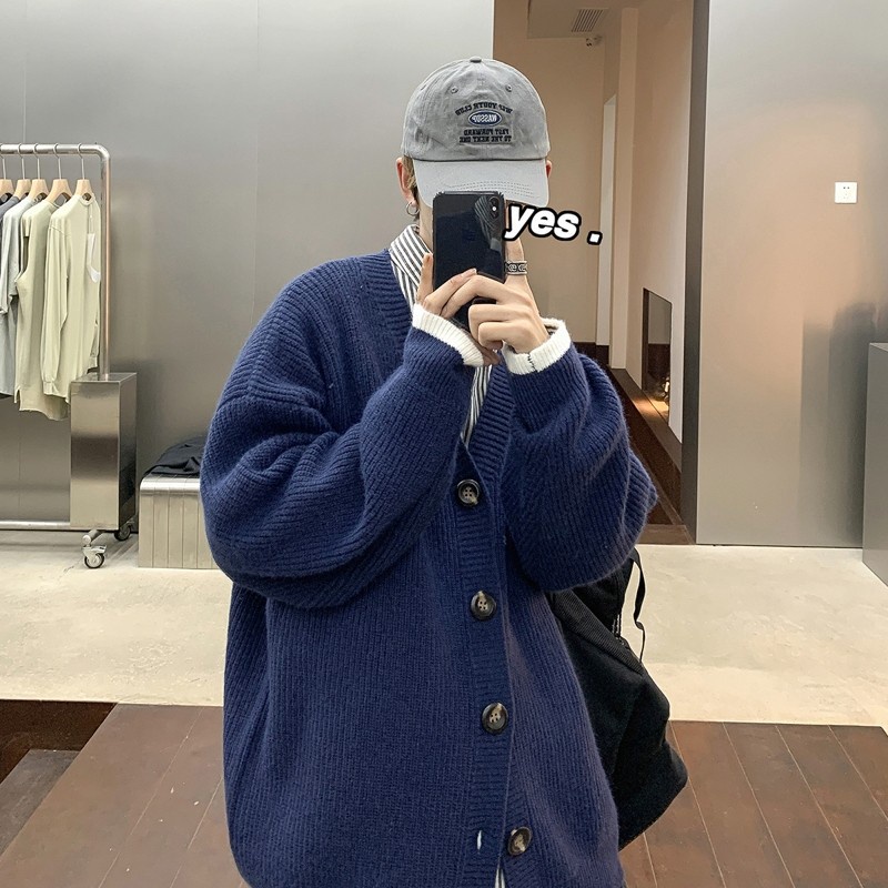 Áo Khoác cardigan Dệt Kim Tay Dài Dáng Rộng Phong Cách hong kong Thời Trang Cho Nam