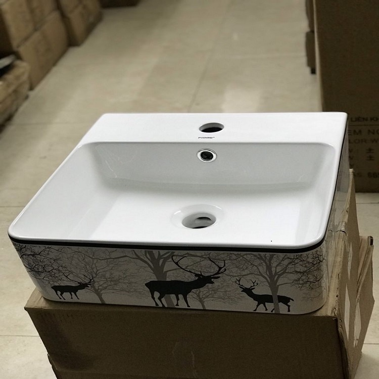 Chậu rửa mặt, lavabo hươu vuông treo tường, bồn rửa mặt hươu vuông ik 606H IKIZA - hàng chính hãng giá tốt
