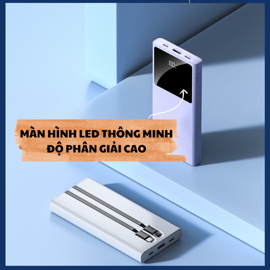 Sạc dự phòng SIÊU nhanh 66W , Sạc nhanh PD20W, 10000mAh, màn LED, MÀU TRẮNG , kèm cáp 2in1, sạc đa năng nhiều thiết bị