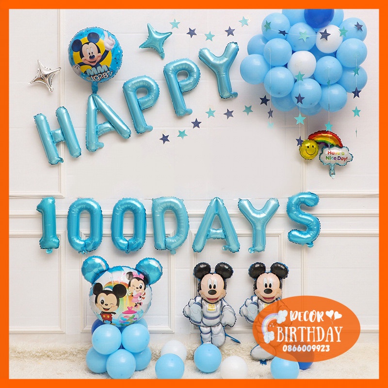 Set Trang Trí Sinh Nhật TUỔI CHUỘT Cho Bé Trai, Bóng Hình Mickey Đủ Mẫu, Set Y Hình Tặng Kèm Đồ Bơm Băng Dính