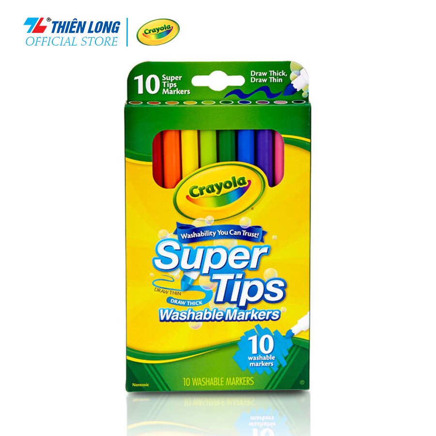 Bộ 10 màu bút lông màu Crayola Supertips Washable Marker- 10 màu- Viết vẽ nét mảnh - nét đậm, có thể rửa được