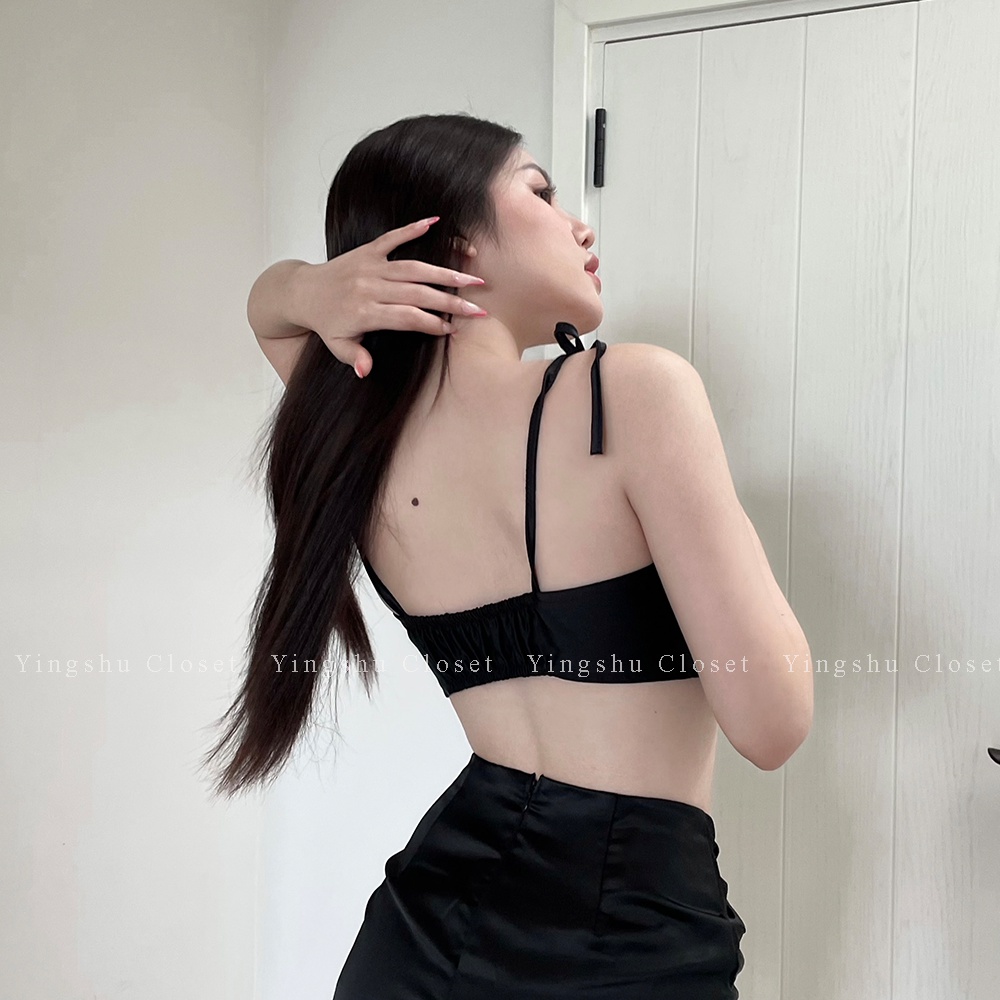 Áo croptop sexy thiết kế hai dây, thắt nơ ngực