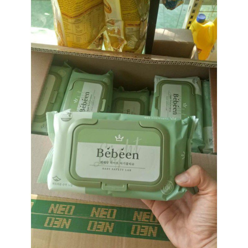 1 THÙNG Khăn ướt Bebeen màu xanh hồng tím Hàn Quốc 100 tờ không mùi