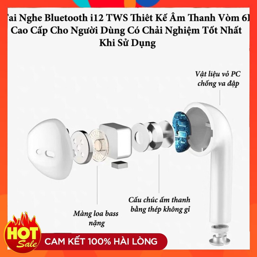 [Xả Giá Gốc] Tai nghe Bluetooth i12 TWS 5.0 tai nghe không dây i12 bản Quốc tế Thời Lương Pin Tốt,Sang Trọng dùng cho I