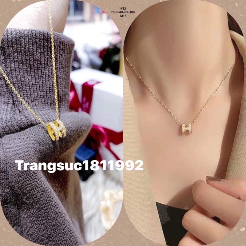 dây chuyền nữ mạ vàng mặt chữ H phồng thiết kế trẻ trung xinh xắn